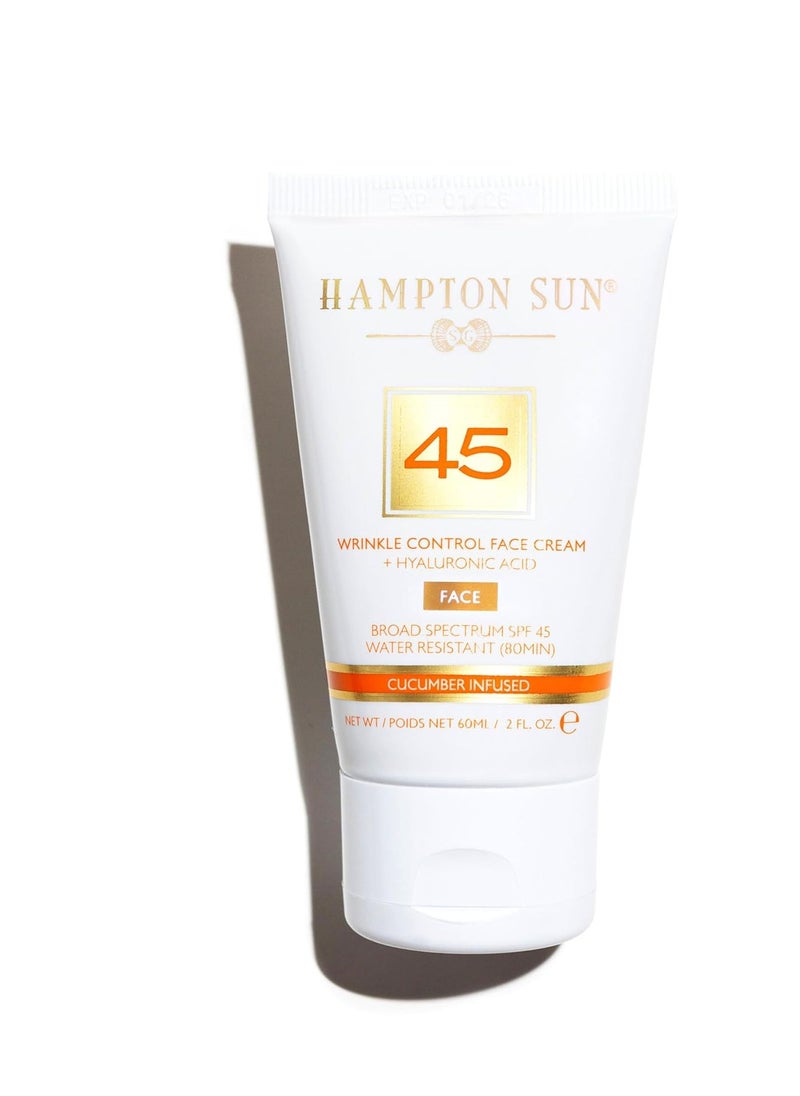 Hampton Sun SPF 45 Wrinkle Control Face Cream | Daily Moisturizer + Sunscreen | Plumps, Hydrates, Brightens with Hyaluronic Acid + Organic Cucumber Extract | Broad Spectrum | Glowy, Dewy Finish