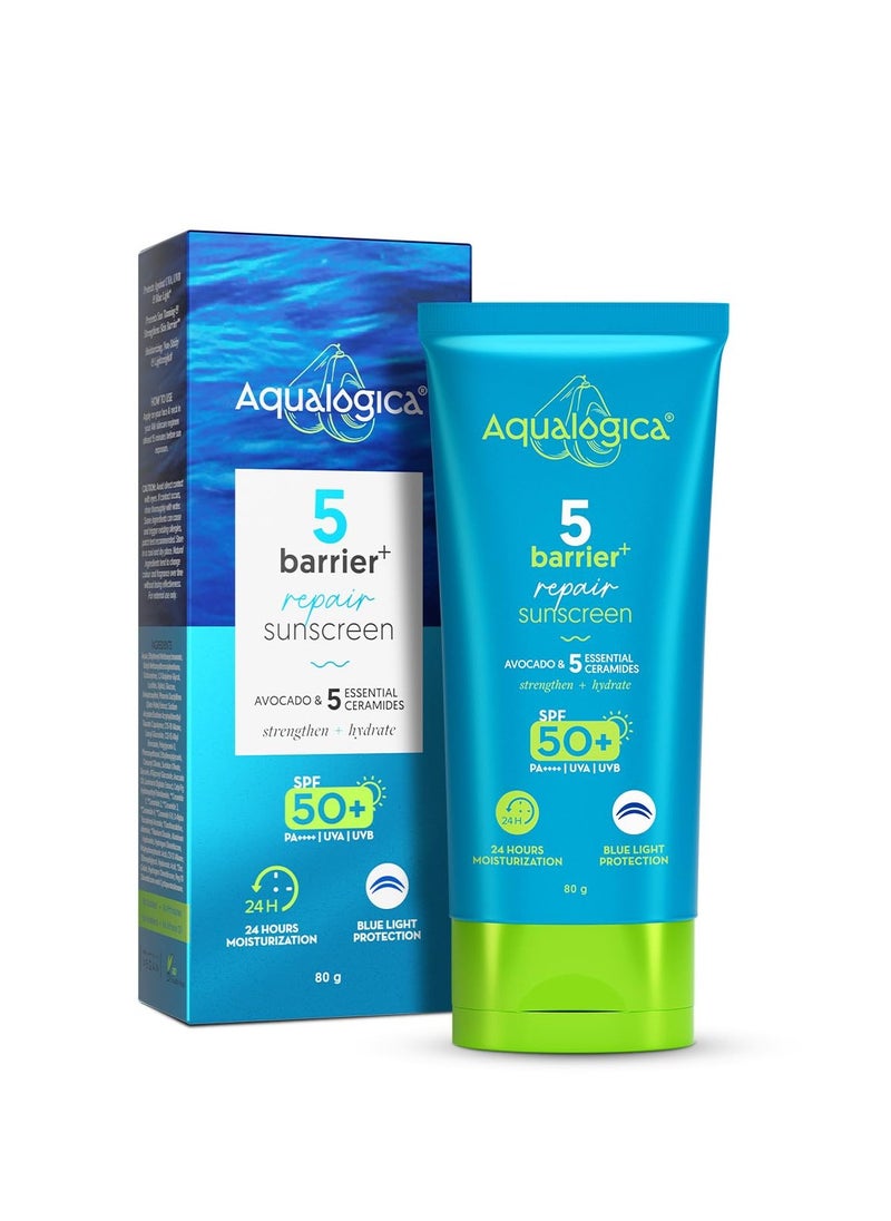 5 Barrier+ Repair Sunscreen with Avocado & 5 Essential Ceramides-80g | SPF 50 PA++++ | 24 Hr Moisturization | Fragrance Free