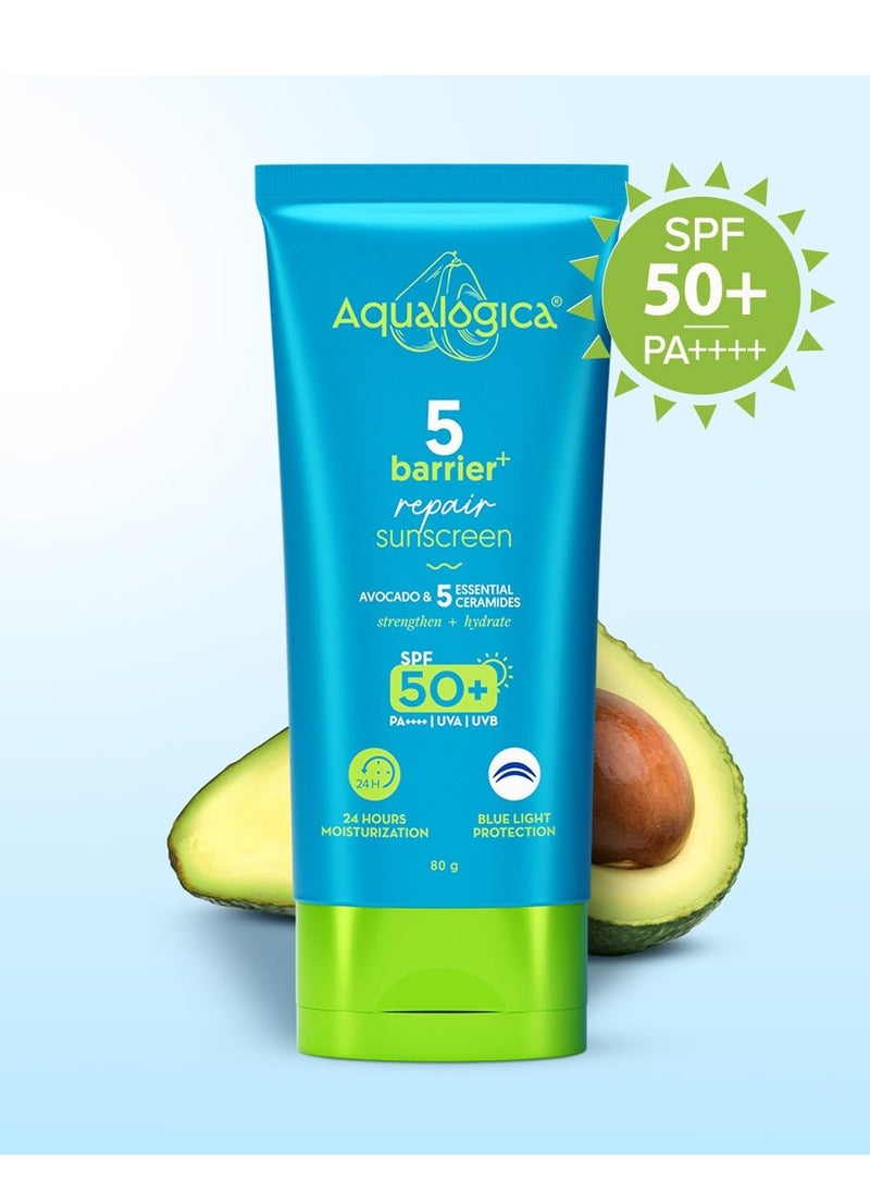 5 Barrier+ Repair Sunscreen with Avocado & 5 Essential Ceramides-80g | SPF 50 PA++++ | 24 Hr Moisturization | Fragrance Free