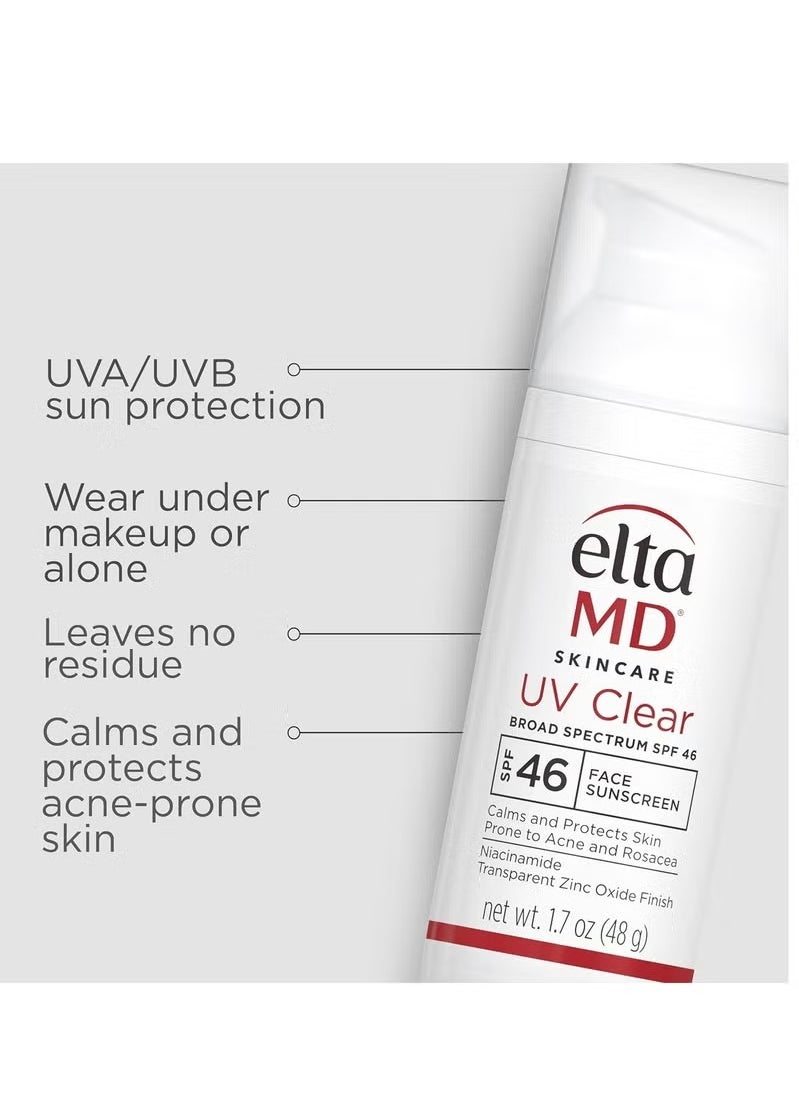 EltaMD UV Clear Facial Sunscreen SPF 46 - For Skin Types Prone To Acne, Rosacea & Hyperpigmentation 48g/1.7oz Cream