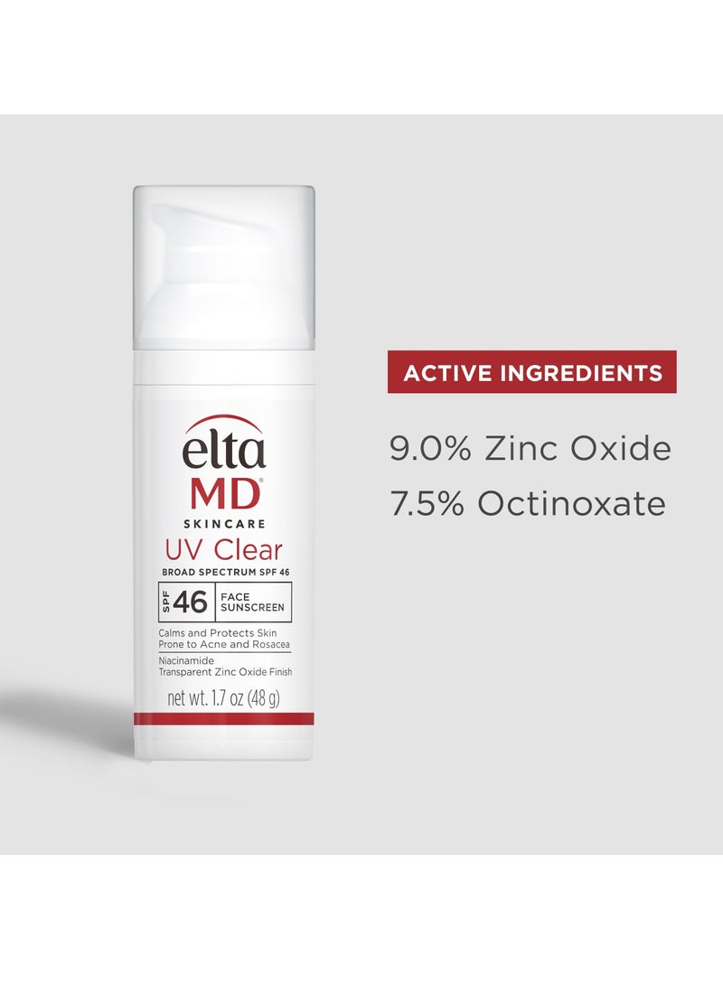 EltaMD UV Clear Facial Sunscreen SPF 46 - For Skin Types Prone To Acne, Rosacea & Hyperpigmentation 48g/1.7oz Cream
