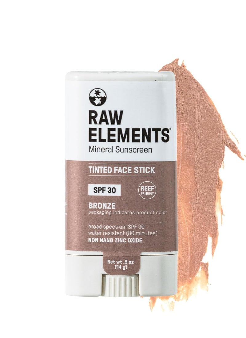 Raw Element Ultra-Moisturizing Face Tint Sunscreen, SPF 30+, Non Toxic Mineral Face Cream, Non Nano Zinc Oxide, Reef Friendly, Safe for All Ages, 0.5 oz, Bronze, Stick Pack of 1