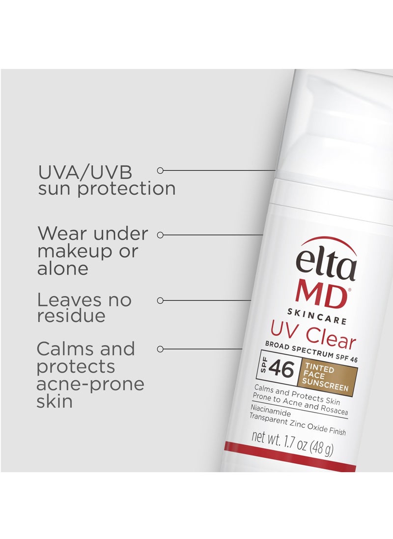 EltaMD UV Clear Facial Sunscreen SPF 46 - For Skin Types Prone To Acne, Rosacea & Hyperpigmentation - Tinted 48g/1.7oz Cream