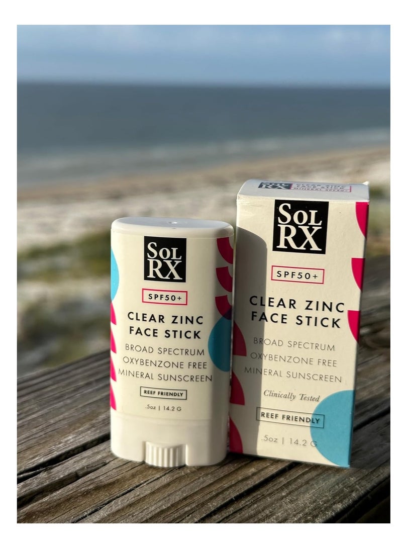 SolRX MINERAL SPF 50 Sunscreen Stick for Face - Zinc Oxide Sunsceen Stick, Clear, Non-Greasy