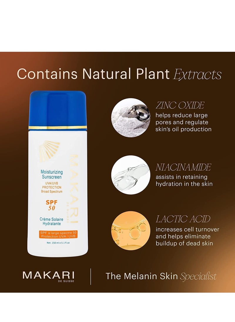 Makari Moisturizing Sunscreen SPF 50 (5.1 fl oz) | Broad Spectrum UVA & UVB Sunblock with Beeswax | Anti-Aging Sunscreen for Face and Body | Lightweight Face Sunscreen Lotion with SPF