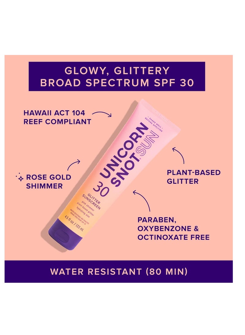 Unicorn Snot Glitter Sunscreen Lotion - SPF 30 Shimmer Sunscreen for Face & Body Glow - UVA/UVB Protection - Water Resistant, Cruelty Free Sunscreen - Made in USA - Rose Gold Shimmer