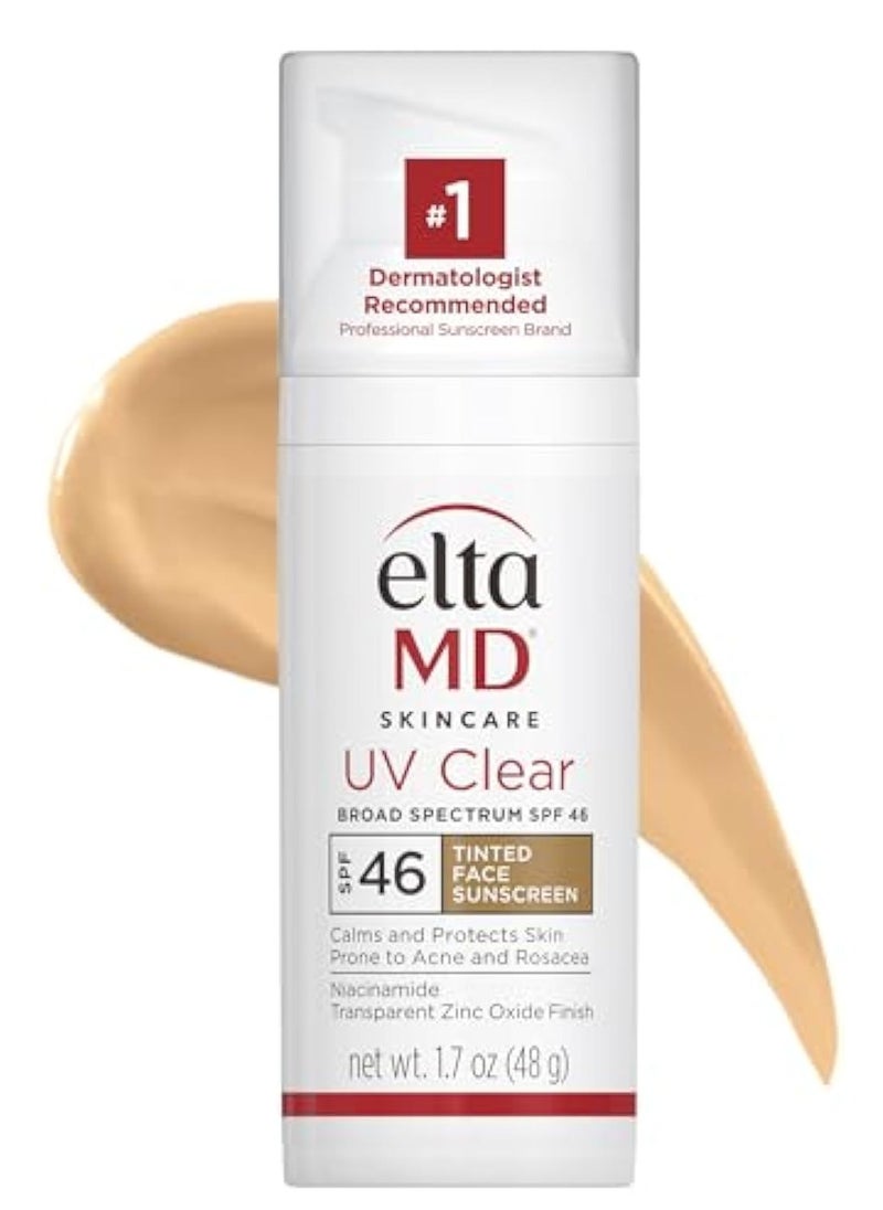 EltaMD UV Clear Facial Sunscreen SPF 46 - For Skin Types Prone To Acne, Rosacea & Hyperpigmentation - Tinted 48g/1.7oz Cream