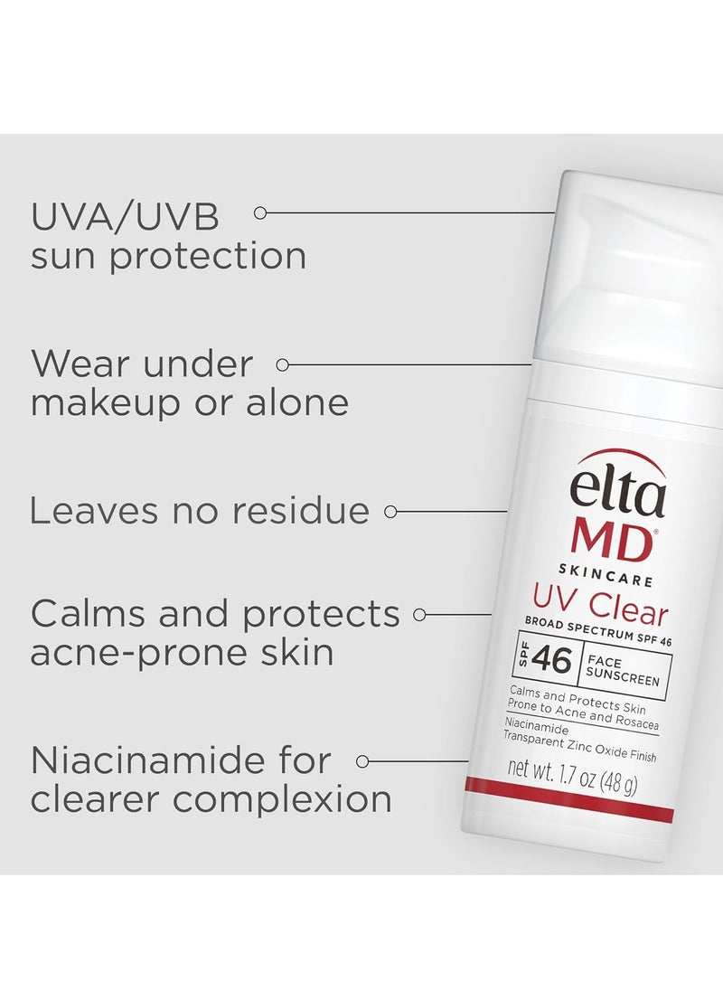 EltaMD UV Clear Facial Sunscreen SPF 46 - For Skin Types Prone To Acne, Rosacea & Hyperpigmentation 48g/1.7oz Cream