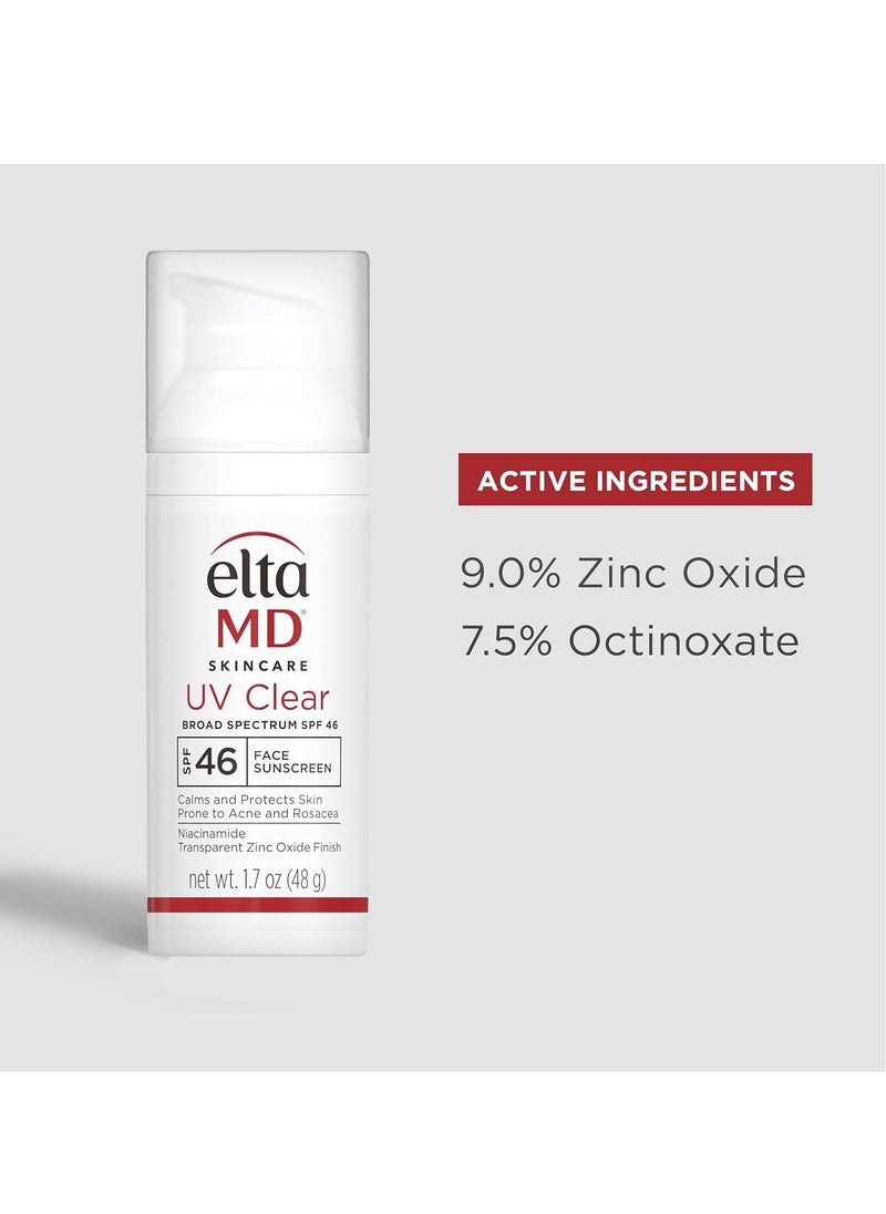 EltaMD UV Clear Facial Sunscreen SPF 46 - For Skin Types Prone To Acne, Rosacea & Hyperpigmentation 48g/1.7oz Cream