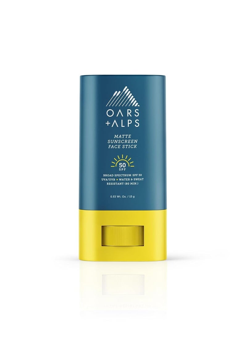 Oars + Alps Matte Sunscreen Face Stick SPF 50, Water & Sweat Resistant Sunblock, Broad Spectrum UVA/UVB Protection, Dermatologist Tested, Gluten-Free, Travel-Friendly