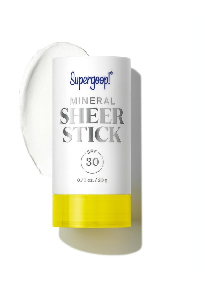 Supergoop! Mineral Sheer Stick SPF 30 Mineral Sunscreen - 100% Mineral, Broad Spectrum Sunscreen for Face & Body - Helps Filter Blue Light - Natural Finish - For All Skin Types - 0.7 fl oz