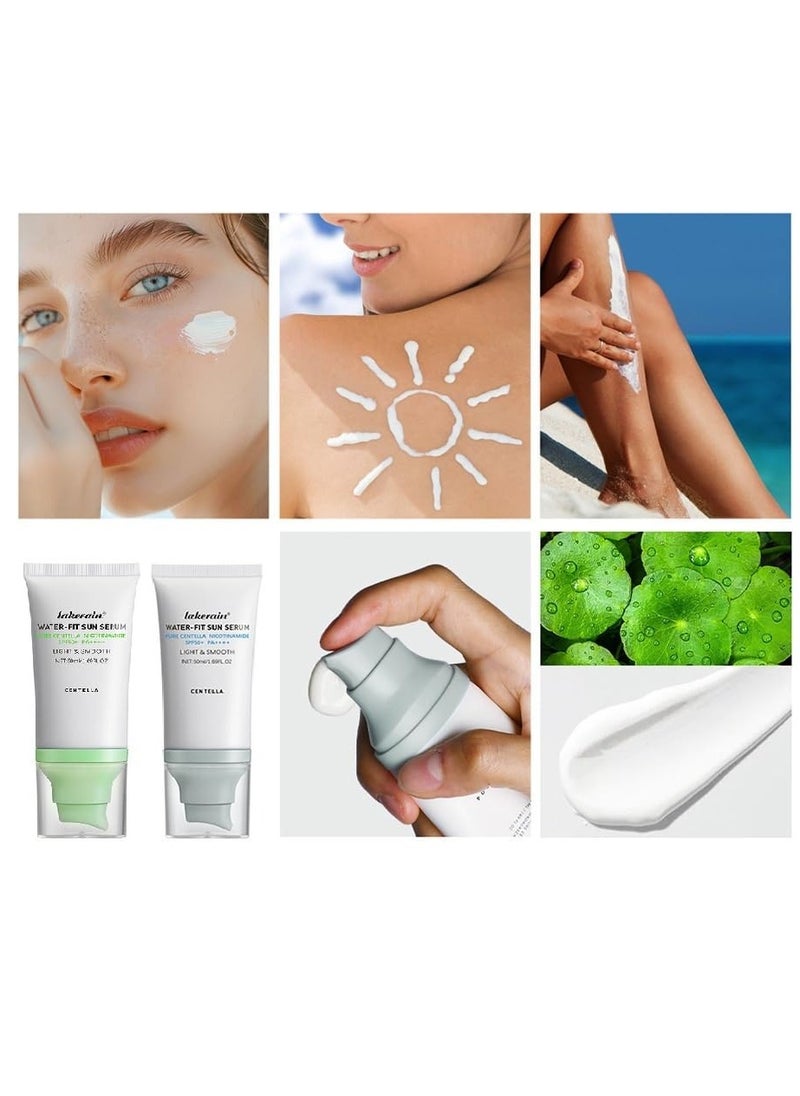 2 Pcs Centella Sunscreen SPF50, Madagascar Moisturizing Non-Sticky Water-Fit Sun Serum for All Skin.