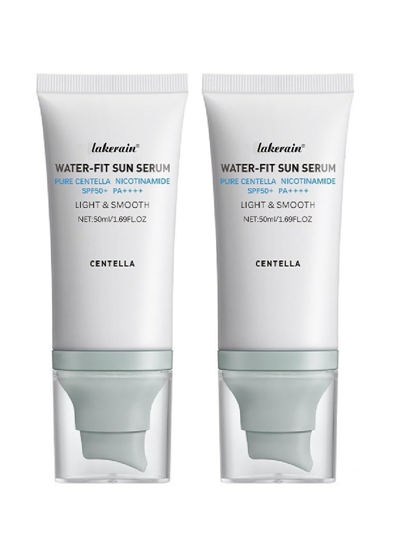 2 Pcs Centella Sunscreen SPF50, Madagascar Moisturizing Non-Sticky Water-Fit Sun Serum for All Skin.