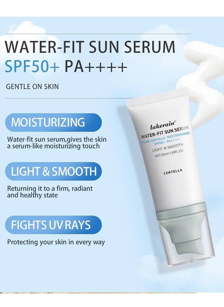 2 Pcs Centella Sunscreen SPF50, Madagascar Moisturizing Non-Sticky Water-Fit Sun Serum for All Skin.