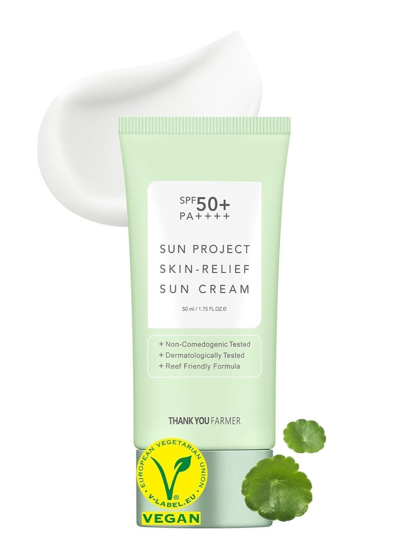 THANKYOU FARMER Sun Project Relief Sun Cream SPF50+ PA++++(50ml) - Centella Asiatica Extracts for Soothing, Reef Safe Sunscreen Travel Size