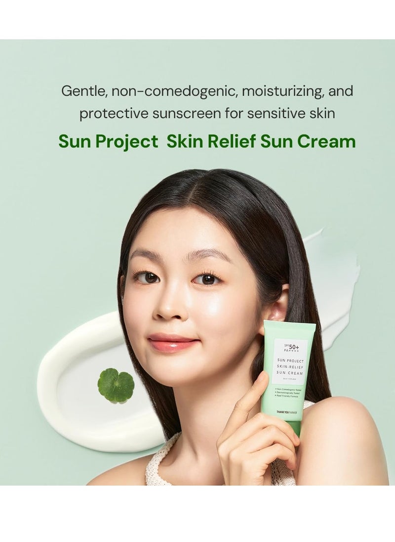 THANKYOU FARMER Sun Project Relief Sun Cream SPF50+ PA++++(50ml) - Centella Asiatica Extracts for Soothing, Reef Safe Sunscreen Travel Size