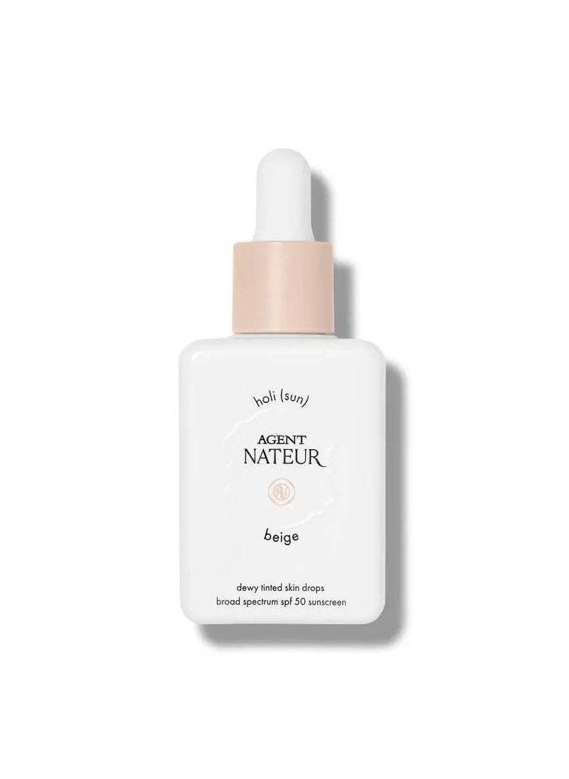 Agent Nateur - holi (sun) SPF 50 Dewy Tinted Skin Drops | Lightweight, Hydrating, Smooths Fine Lines & Wrinkles | Luxury, Non-Toxic Clean Skincare, Reef Friendly (Beige, 1 oz)