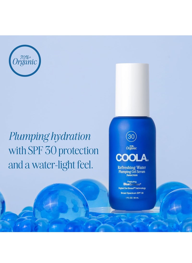 COOLA Refreshing Water Plumping Gel with SPF 30, Dermatologist Tested Face Sunscreen with Hyaluronic Acid, Organic Aloe, and Coconut Water, 1 Fl Oz