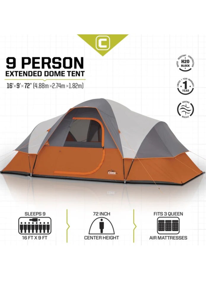 CORE 9 Person Extended Dome Tent 16' x 9'