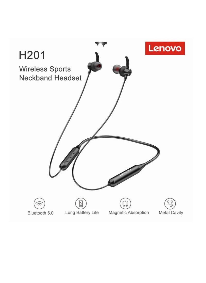 H201 Bluetooth V5.0 HIFI Stereo Magnetic Metal Cavity Wireless Neckband Sports Headphone with Mic Black