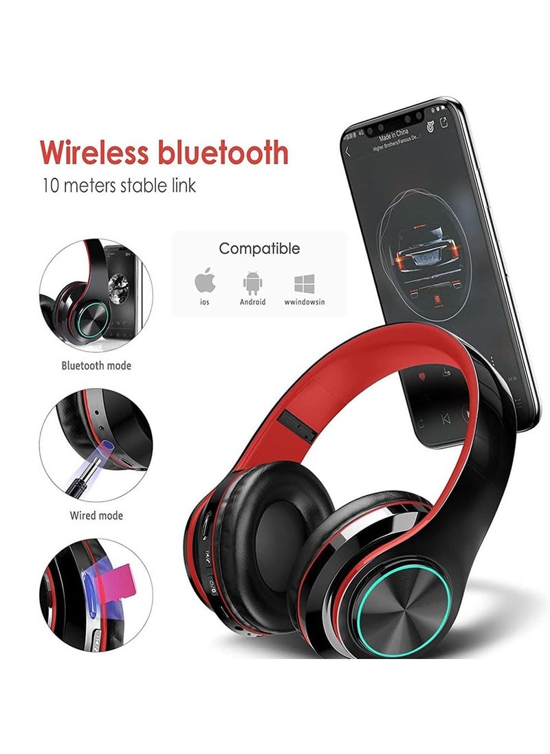 Bluetooth Headphones Over Ear, Lightweight Headset for Smart Phone/TV/PC, Passive Noise Reduction Built-in HD Mic, LED Foldable Stereo Headphones for Gaming with Volume Control (Blue)