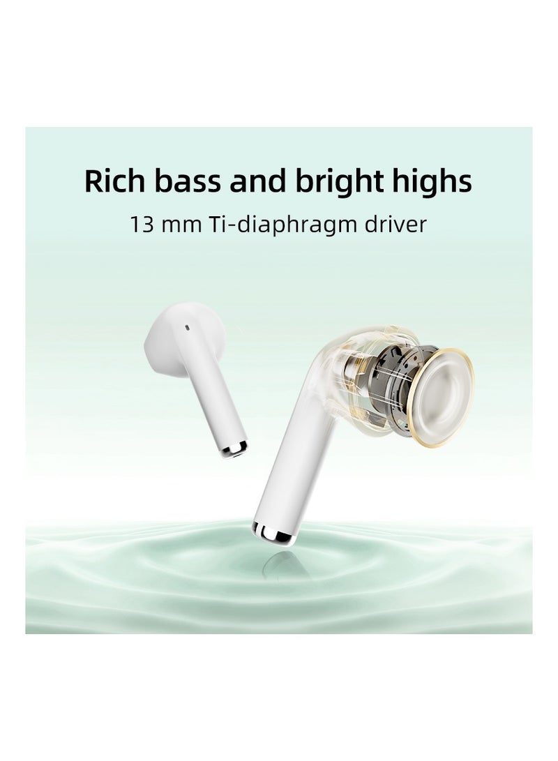 T29 Ailybuds Lite Truly Wireless Earbuds With Bionic Arc Design,Strong 5.3 Bluetooth Connection, 28 Hours Battery Life & 68 ms Low Latency - White