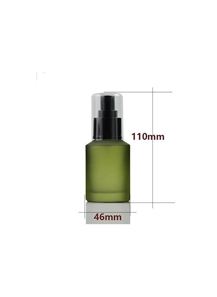 1PCS 60ML/2OZ Empty Refillable Green Frosted Glass Bottles with Pump Vial Cosmetic Dispenser Jars Storage Container Portable Travel Bottle Sample Trial Packing