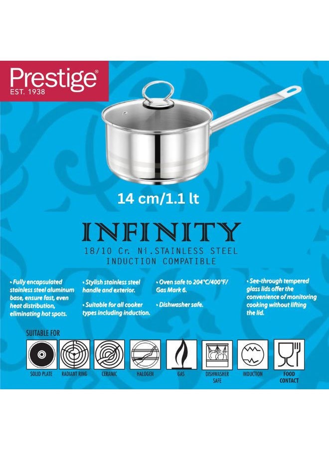 Prestige Stainless Steel Sauce Pan 14cm With Glass Lid
