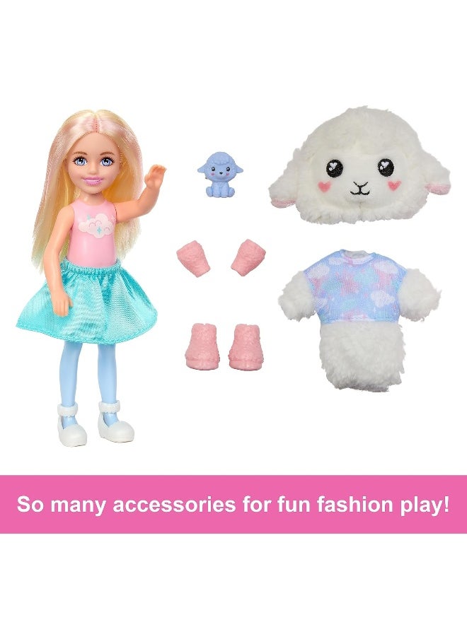 Barbie Cutie Reveal Cozy Cute Tees Series Chelsea Doll & Accessories, Plush Lamb, Blonde Small Doll