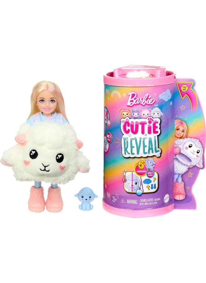 Barbie Cutie Reveal Cozy Cute Tees Series Chelsea Doll & Accessories, Plush Lamb, Blonde Small Doll