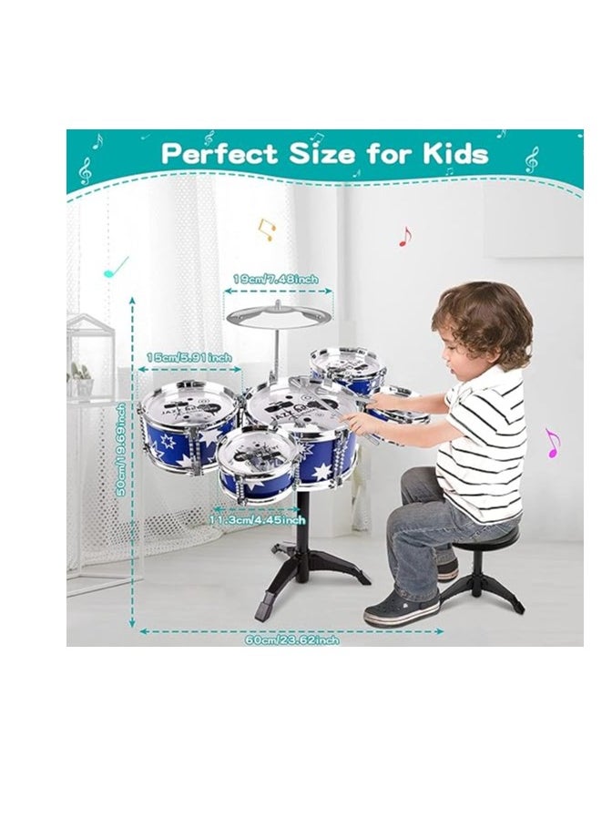 Drum Set for Kids Jazz Drum Kit Toddler Drum Set with Stool Percussion Musical Instruments Kids Drum Set Toys for 3 4 5 Year Old Boys Girls Gifts