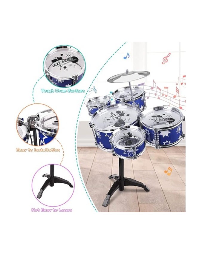 Drum Set for Kids Jazz Drum Kit Toddler Drum Set with Stool Percussion Musical Instruments Kids Drum Set Toys for 3 4 5 Year Old Boys Girls Gifts