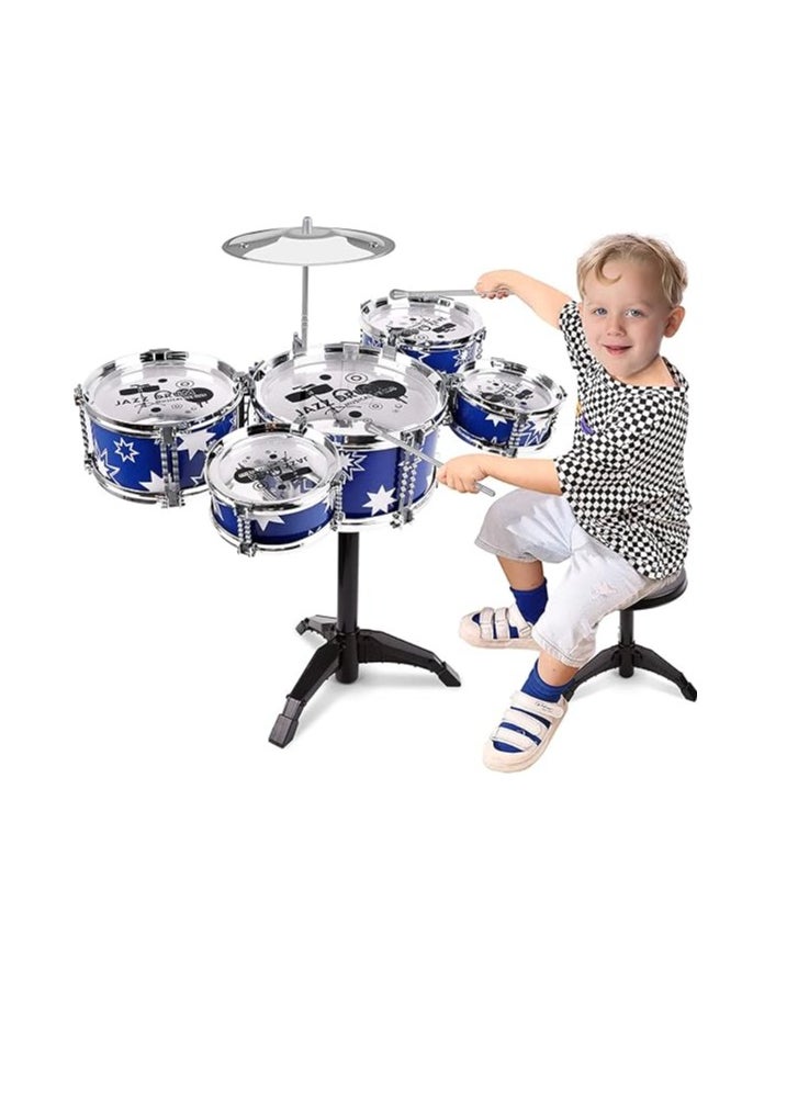 Drum Set for Kids Jazz Drum Kit Toddler Drum Set with Stool Percussion Musical Instruments Kids Drum Set Toys for 3 4 5 Year Old Boys Girls Gifts