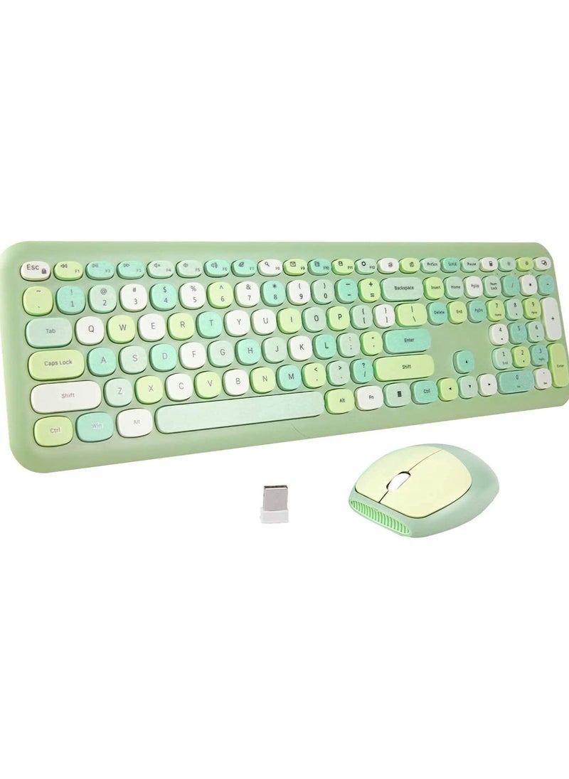 Wireless Keyboard and Mouse Combo, Cute multifunctional 110-Key Typewriter Retro Round Keycaps Keyboard, Compatible with Android, Windows, PC, and Tablet, Prefer for Home and Office Keyboards (Green)