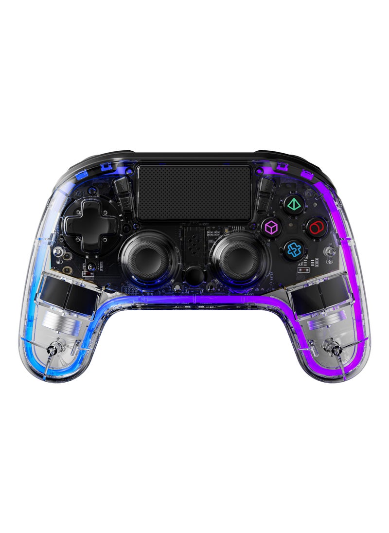 Gaming Controller with Crystal Shell for PS4 /Multi-Platform Compatibility PS3/PC (D-INPUT, X-INPUT)/ iOS/ Android/ Touch Pad and Vibration / 6-Axis Motion Sensor/ RGB Lights - Clear
