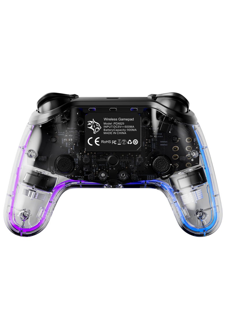 Gaming Controller with Crystal Shell for PS4 /Multi-Platform Compatibility PS3/PC (D-INPUT, X-INPUT)/ iOS/ Android/ Touch Pad and Vibration / 6-Axis Motion Sensor/ RGB Lights - Clear