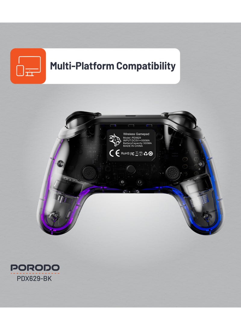 Gaming Controller with Crystal Shell for PS4 /Multi-Platform Compatibility PS3/PC (D-INPUT, X-INPUT)/ iOS/ Android/ Touch Pad and Vibration / 6-Axis Motion Sensor/ RGB Lights - Black
