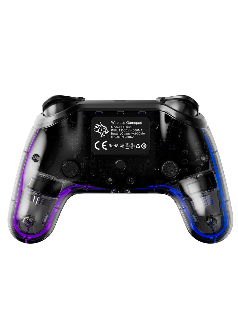 Gaming Controller with Crystal Shell for PS4 /Multi-Platform Compatibility PS3/PC (D-INPUT, X-INPUT)/ iOS/ Android/ Touch Pad and Vibration / 6-Axis Motion Sensor/ RGB Lights - Black