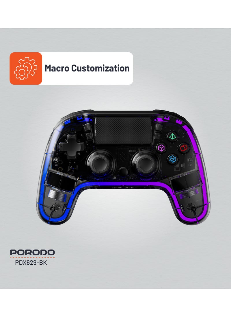 Gaming Controller with Crystal Shell for PS4 /Multi-Platform Compatibility PS3/PC (D-INPUT, X-INPUT)/ iOS/ Android/ Touch Pad and Vibration / 6-Axis Motion Sensor/ RGB Lights - Black
