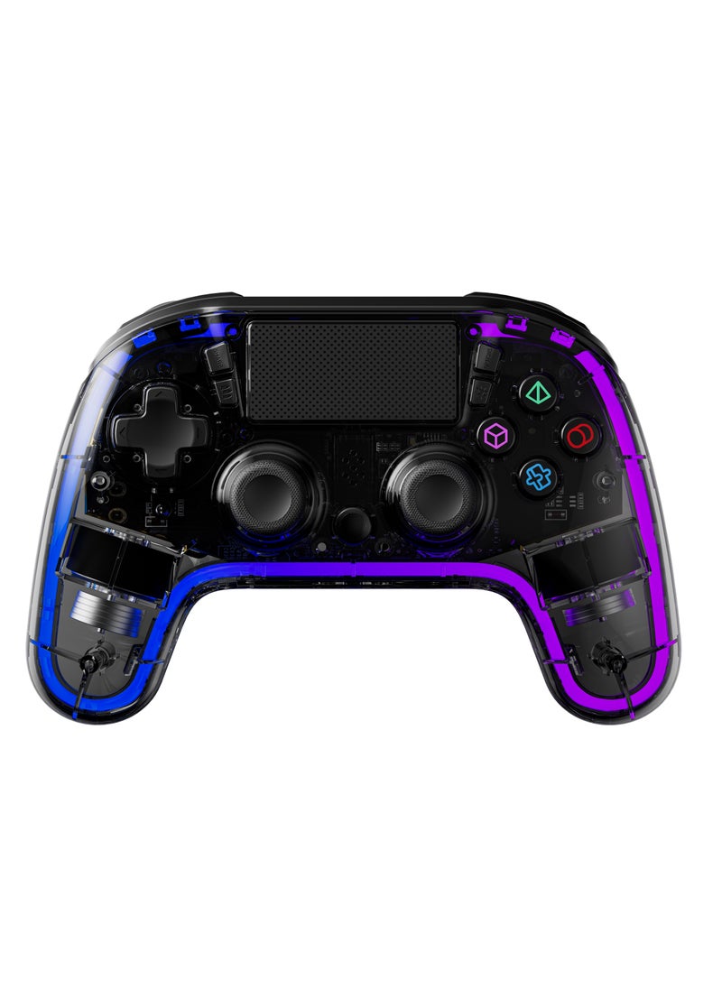 Gaming Controller with Crystal Shell for PS4 /Multi-Platform Compatibility PS3/PC (D-INPUT, X-INPUT)/ iOS/ Android/ Touch Pad and Vibration / 6-Axis Motion Sensor/ RGB Lights - Black