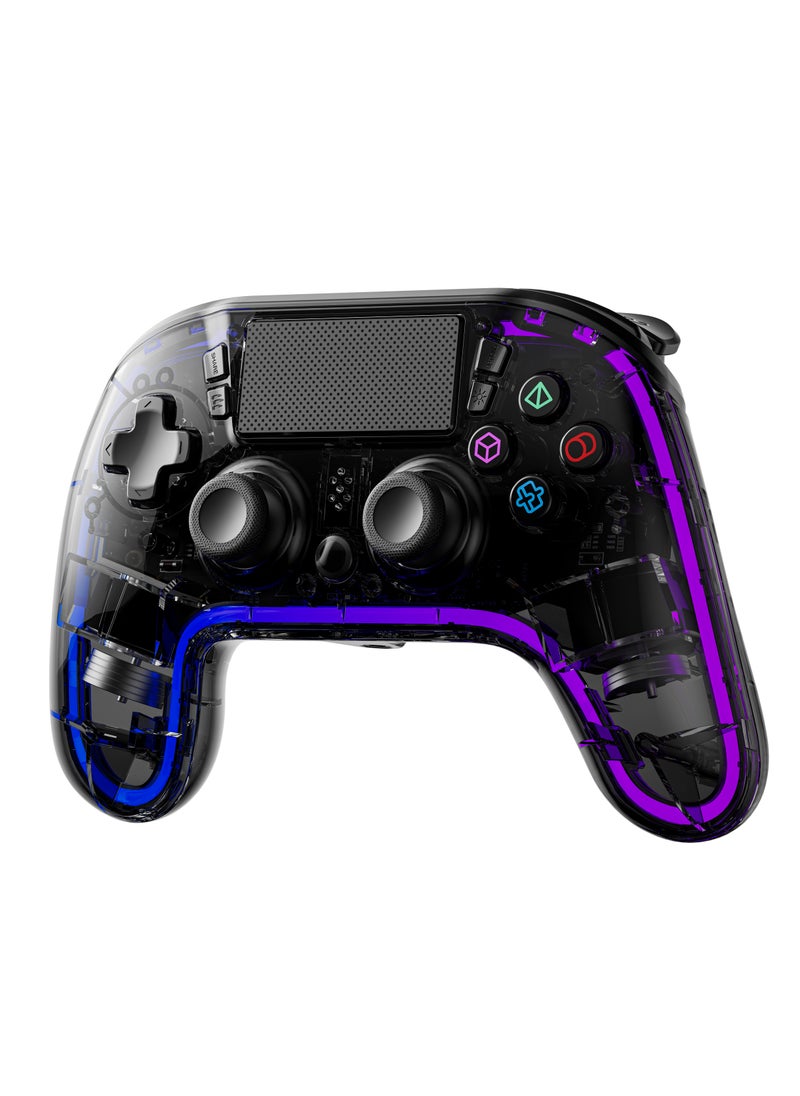 Gaming Controller with Crystal Shell for PS4 /Multi-Platform Compatibility PS3/PC (D-INPUT, X-INPUT)/ iOS/ Android/ Touch Pad and Vibration / 6-Axis Motion Sensor/ RGB Lights - Black