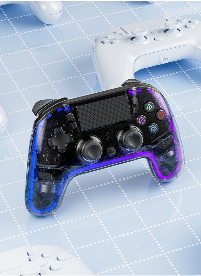Gaming Controller with Crystal Shell for PS4 /Multi-Platform Compatibility PS3/PC (D-INPUT, X-INPUT)/ iOS/ Android/ Touch Pad and Vibration / 6-Axis Motion Sensor/ RGB Lights - Black