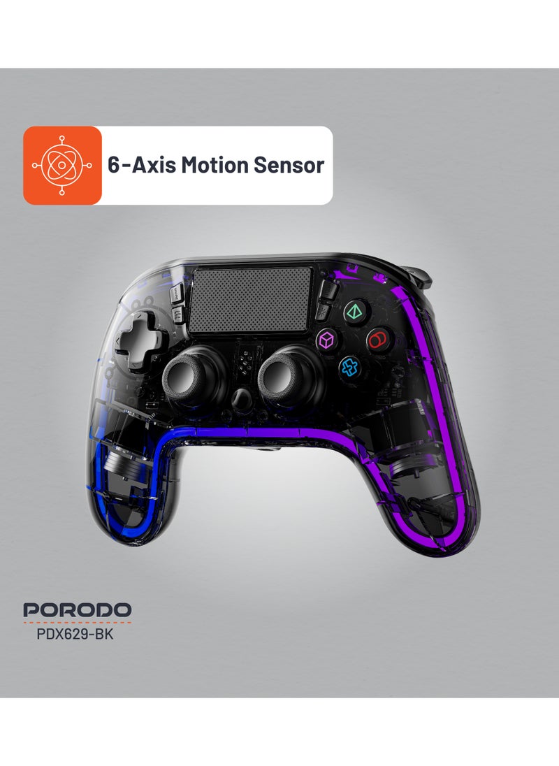 Gaming Controller with Crystal Shell for PS4 /Multi-Platform Compatibility PS3/PC (D-INPUT, X-INPUT)/ iOS/ Android/ Touch Pad and Vibration / 6-Axis Motion Sensor/ RGB Lights - Black