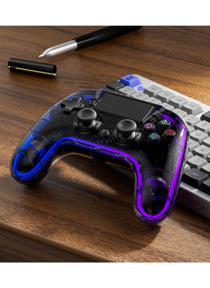 Gaming Controller with Crystal Shell for PS4 /Multi-Platform Compatibility PS3/PC (D-INPUT, X-INPUT)/ iOS/ Android/ Touch Pad and Vibration / 6-Axis Motion Sensor/ RGB Lights - Black