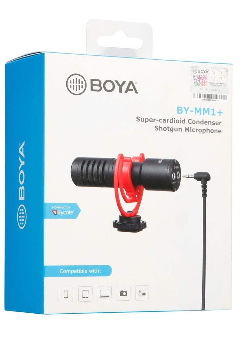 BOYA BY-MM1+ Professional Audio Recording Microphone – On-Camera, Cardioid, Condenser, Mini Mic for Smartphone, DSLR, DV, Live Streaming, Interviewing, and Vlogging