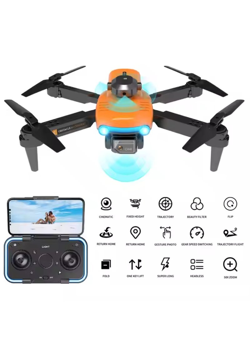 ZFR F187 Mini Drone With 4-Sides Obstacle Avoidance RC Drone Multifunctional F187 Convenient Folding, App Control, Real Time Map, & Long Endurance With Carrying Case Orange