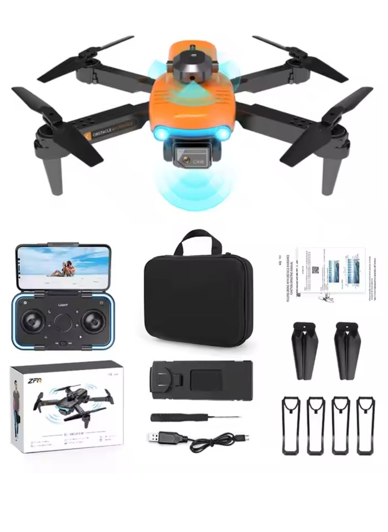 ZFR F187 Mini Drone With 4-Sides Obstacle Avoidance RC Drone Multifunctional F187 Convenient Folding, App Control, Real Time Map, & Long Endurance With Carrying Case Orange