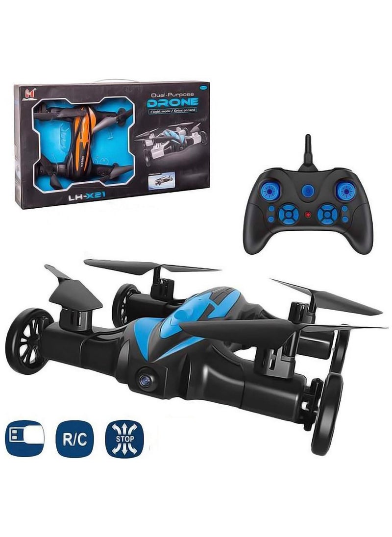 LH-X21 RC Car Mini Drone 2-In-1 RC Flying Car & Drone Headless Mode 3D Rolling One-key Return Portable Drone & RC Car For Adults And Kids Blue/Black