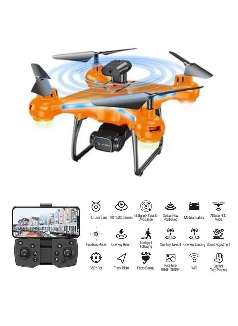 ZFR F192 Drone 90° Remote ESC Multifunctional Mini Drone Optical Flow Positioning, Handless Mode, Altitude Mode, 306° Flip, WiFi, One Key Return, Obstacle Avoidance & LED Light Orange/Black