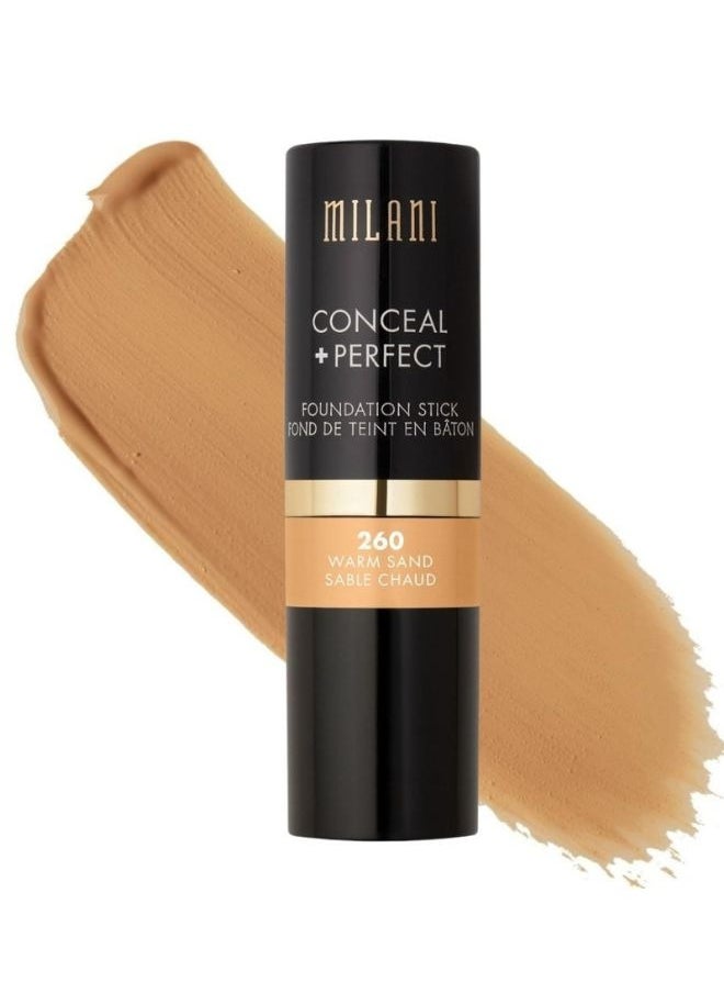 Milani Conceal + Perfect Foundation Stick - 260 Warm Sand (0.46 Ounce) Vegan, Cruelty-Free Cream Foundation - Cover Under-Eye Circles, Blemishes & Skin Discoloration for a Flawless Finish